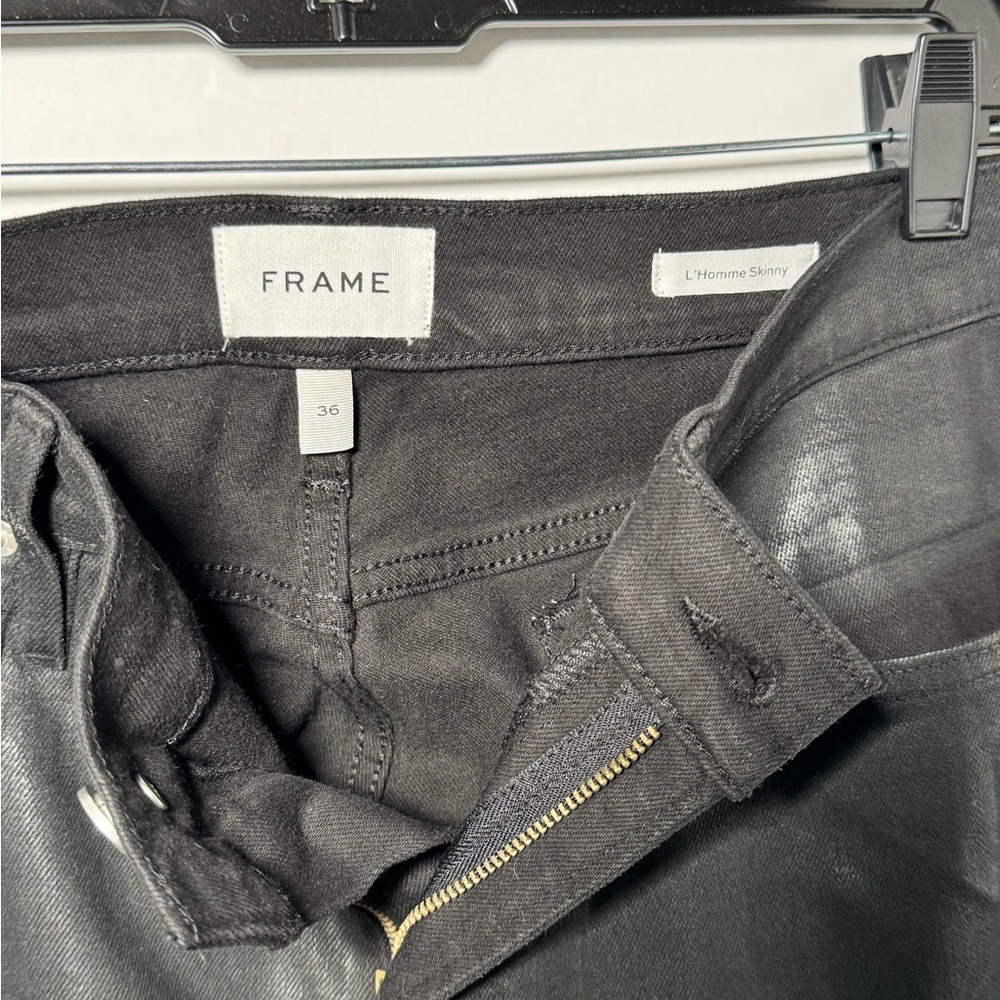 Frame Denim Black Slim Jeans with Coated Finish - Picture 2 of 3
